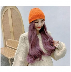 Newsboy Caps Women Knit Beanie Hat with Hair Attached Long Wavy Wig Winter Skull Cap - Orange - C418ZZ72DNH