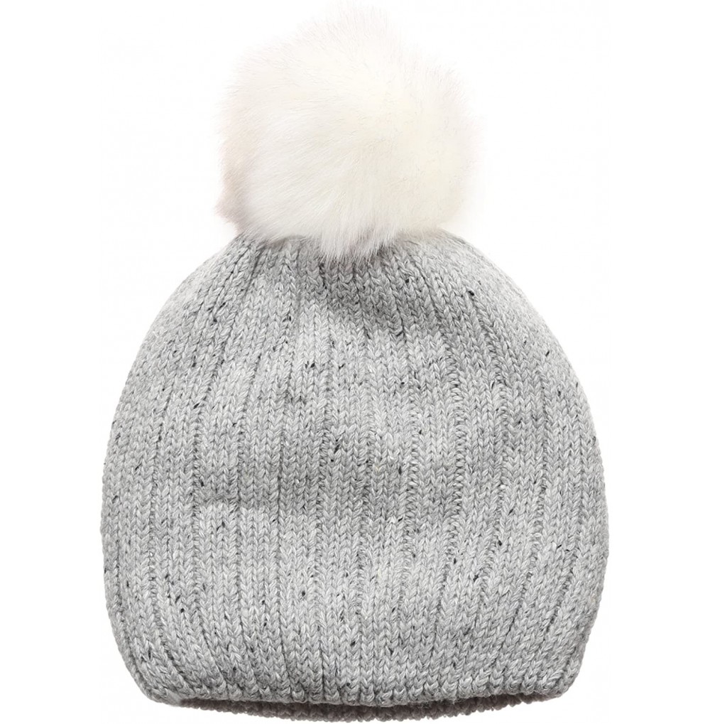 Skullies & Beanies Women's Premium Wool Blend Faux Pom Pom Beanie Hat with Plush Lining. - Grey - CG18692G7WN