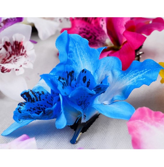 Headbands Womens Flower Hair Clip Beach Party Wedding Event Girls Orchid Hairpins Decor - Blue - CZ182IUU7X4