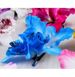 Headbands Womens Flower Hair Clip Beach Party Wedding Event Girls Orchid Hairpins Decor - Blue - CZ182IUU7X4