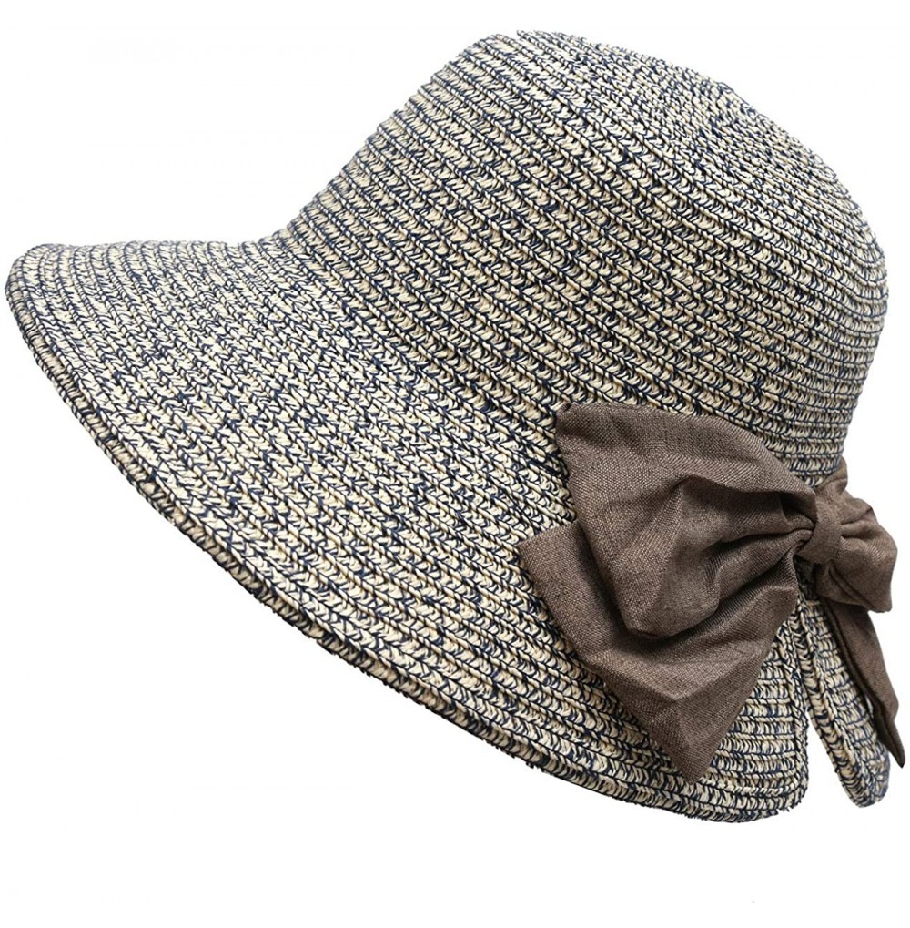 Sun Hats Women Straw Sun Hats Summer Beach Cap Foldable Floppy Packable Wide Brim Hat - 015 Grey With Bowknot - C1193WT4LII