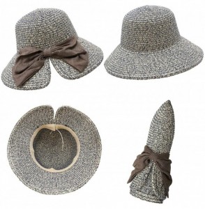 Sun Hats Women Straw Sun Hats Summer Beach Cap Foldable Floppy Packable Wide Brim Hat - 015 Grey With Bowknot - C1193WT4LII