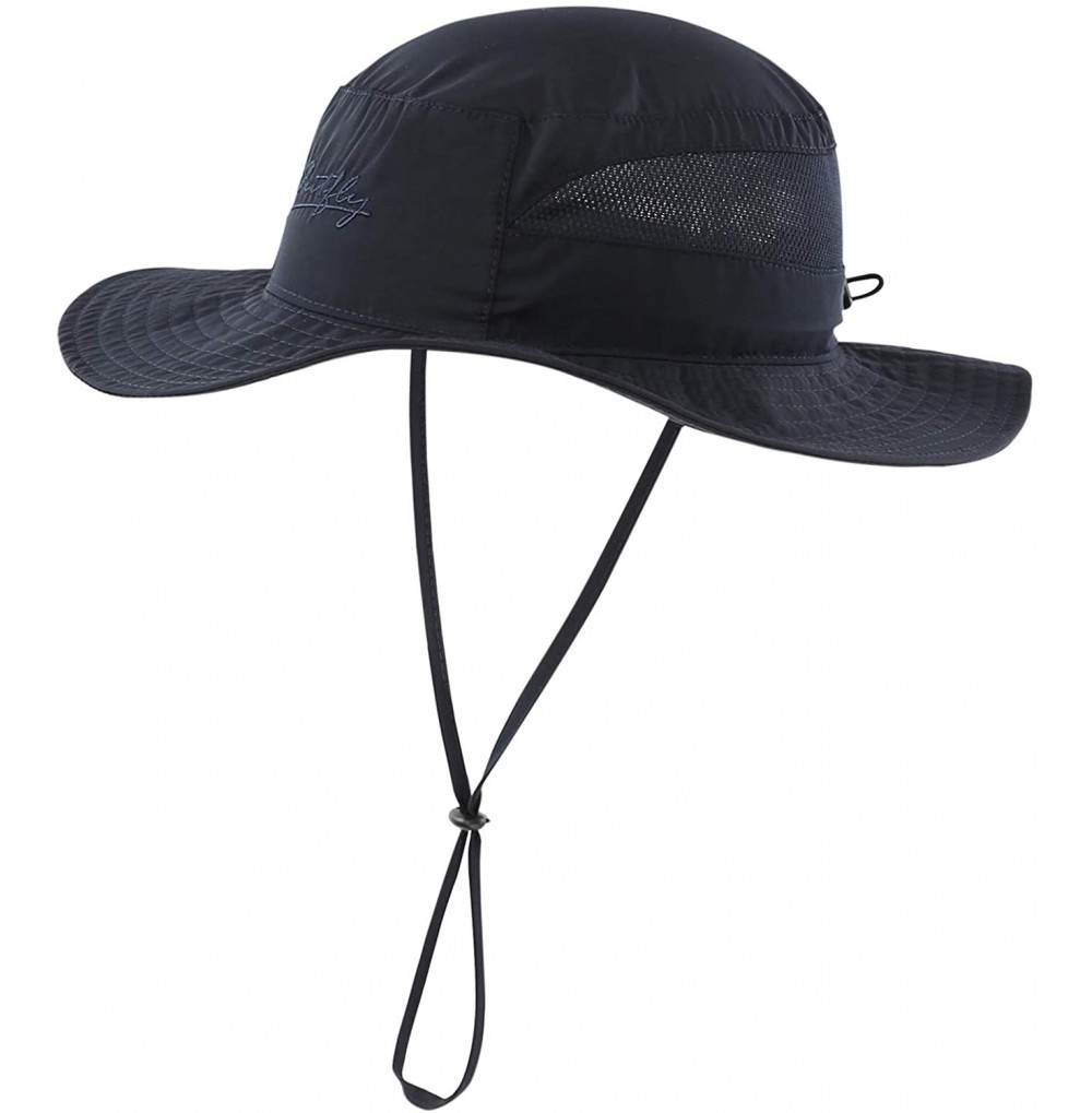 Sun Hats Women's Mesh Boonie Sun Hat Wide Brim UV Protection Beach Fishing Hat - Navy Blue - CP18OZAAHXG