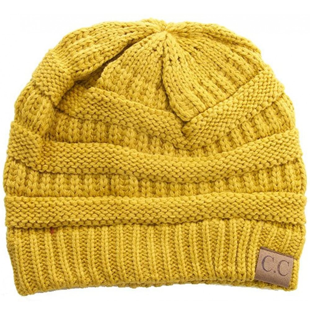 Skullies & Beanies Trendy Warm Chunky Soft Stretch Cable Knit Beanie Skull Cap - Mustard - CY126QDGDAL