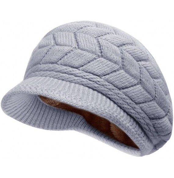 Skullies & Beanies Women Winter Warm Knit Hat Wool Snow Ski Caps with Visor - Grey - C212NTW03HZ
