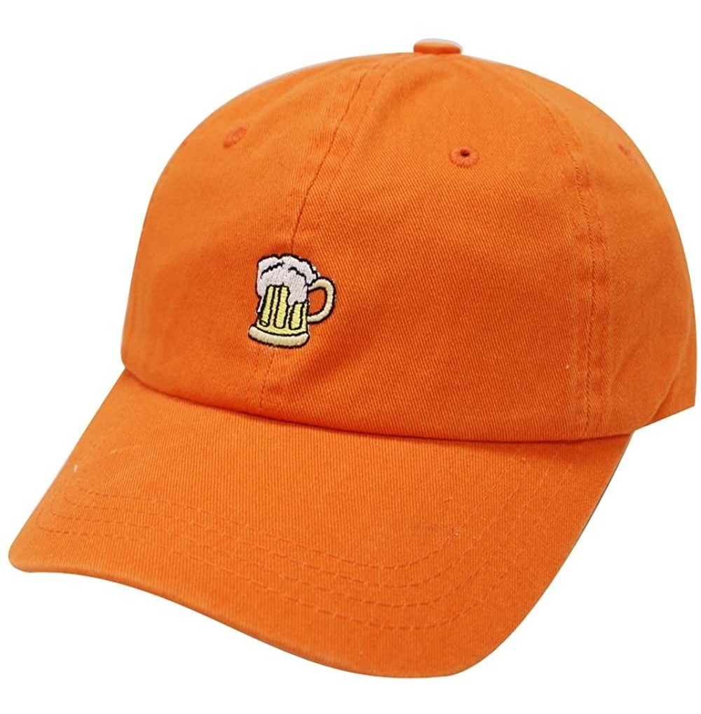 Baseball Caps Beer Small Embroidery Cotton Baseball Cap Multi Colors - Orange - CP12HJQWVQP