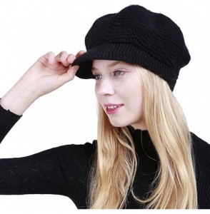 Skullies & Beanies Winter Warm Hat for Women Fashion Knitted Hat Acrylic Fibers Snow Ski Caps with Visor - Black - C9187R7NMXQ
