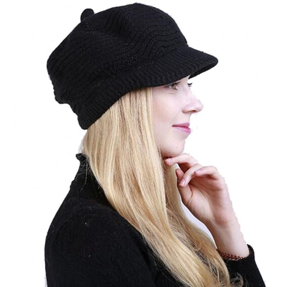 Skullies & Beanies Winter Warm Hat for Women Fashion Knitted Hat Acrylic Fibers Snow Ski Caps with Visor - Black - C9187R7NMXQ