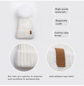 Skullies & Beanies Women Winter Knitted Beanie Hat with Fur Pom Bobble Hat Skull Beanie for Women - Cream( White Pompom) - CF...