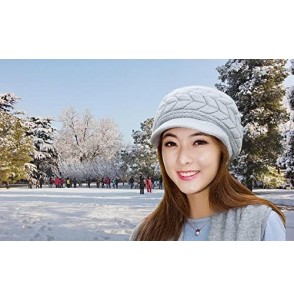 Skullies & Beanies Women Winter Warm Knit Hat Wool Snow Ski Caps with Visor - Grey - C212NTW03HZ