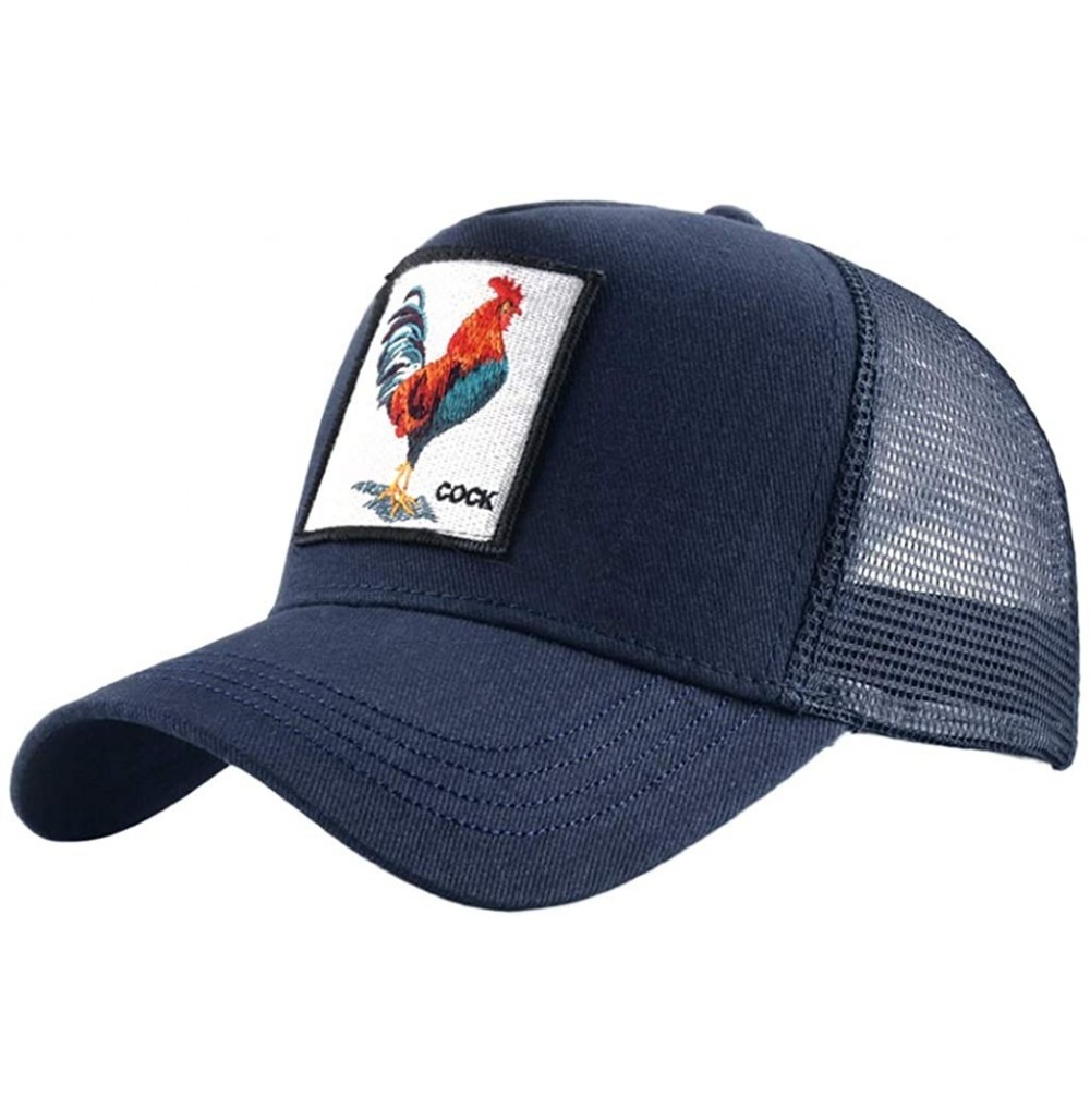 Baseball Caps Unisex Animal Mesh Trucker Hat Snapback Square Patch Baseball Caps - Blue Cock - CA18MGALE4L