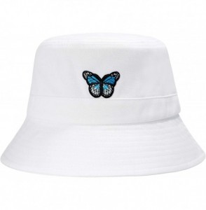 Bucket Hats Unisex Fashion Embroidered Bucket Hat Summer Fisherman Cap for Men Women - Butterfly Pure White - CP190465NSR