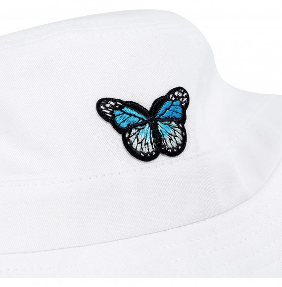 Bucket Hats Unisex Fashion Embroidered Bucket Hat Summer Fisherman Cap for Men Women - Butterfly Pure White - CP190465NSR