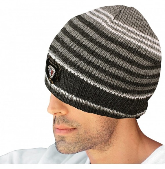 Skullies & Beanies Men's Knit Beanie- Soft & Warm Hat- Stripe - Gray - CW11CMTGJ77