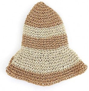 Sun Hats Women's Foldable Bowknot Floppy Straw Sun Hat Wide Brim Beach Sun Visor Hat Cap - Khaki+beige - C818QQMA4ZK