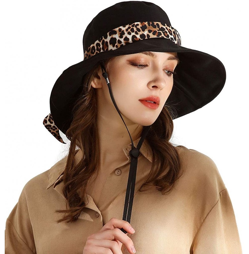 Sun Hats Women Summer Beach Hat Foldable Sun Hats with UV Sun Protection Packable Summer Hats - Leopard Print-black - CY196Y0...