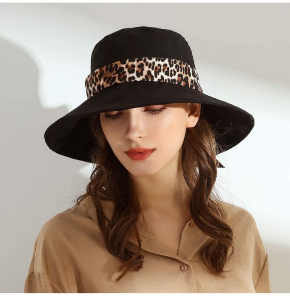 Sun Hats Women Summer Beach Hat Foldable Sun Hats with UV Sun Protection Packable Summer Hats - Leopard Print-black - CY196Y0...