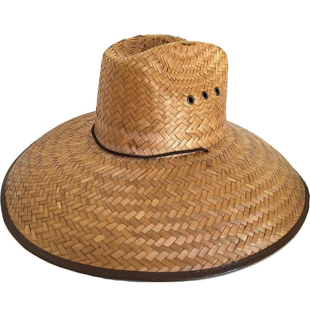 Sun Hats Headchange Wide Brim Lifeguard Hat Mexican Straw Beach Sun Summer Surf Safari - Brown 6 Inch Brim / Brown Bound - CQ...