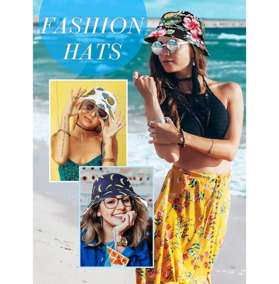 Bucket Hats 4 Pack Print Bucket Hat Cute Fishermen Cap Summer Packable Sun Cap for Women - C2195NI2WMM