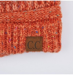 Skullies & Beanies Exclusives Unisex Ribbed Confetti Knit Beanie (HAT-33) - Orange Pom - CH18I5ZNI2E