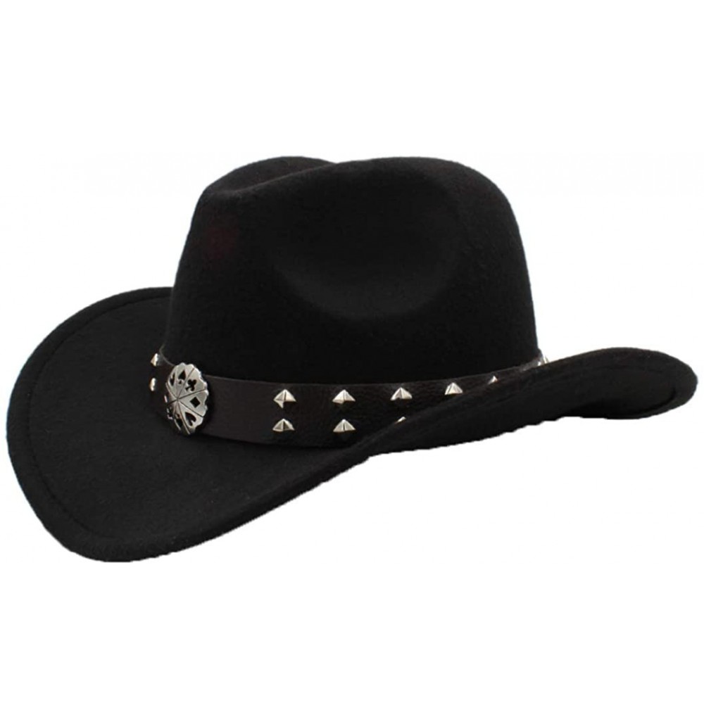 Cowboy Hats Straw Western Cowboy Hat Unisex Vintage Wide Brim Sun Hats Outback Hat with Punk Leather Belt - Black - CN18T250WLA