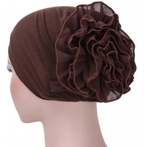 Skullies & Beanies Women Muslim Solid Flowers Cancer Chemo Hat Fashion Turban Headbands Hair Loss Wrap Cap - Coffee - CF185U9...
