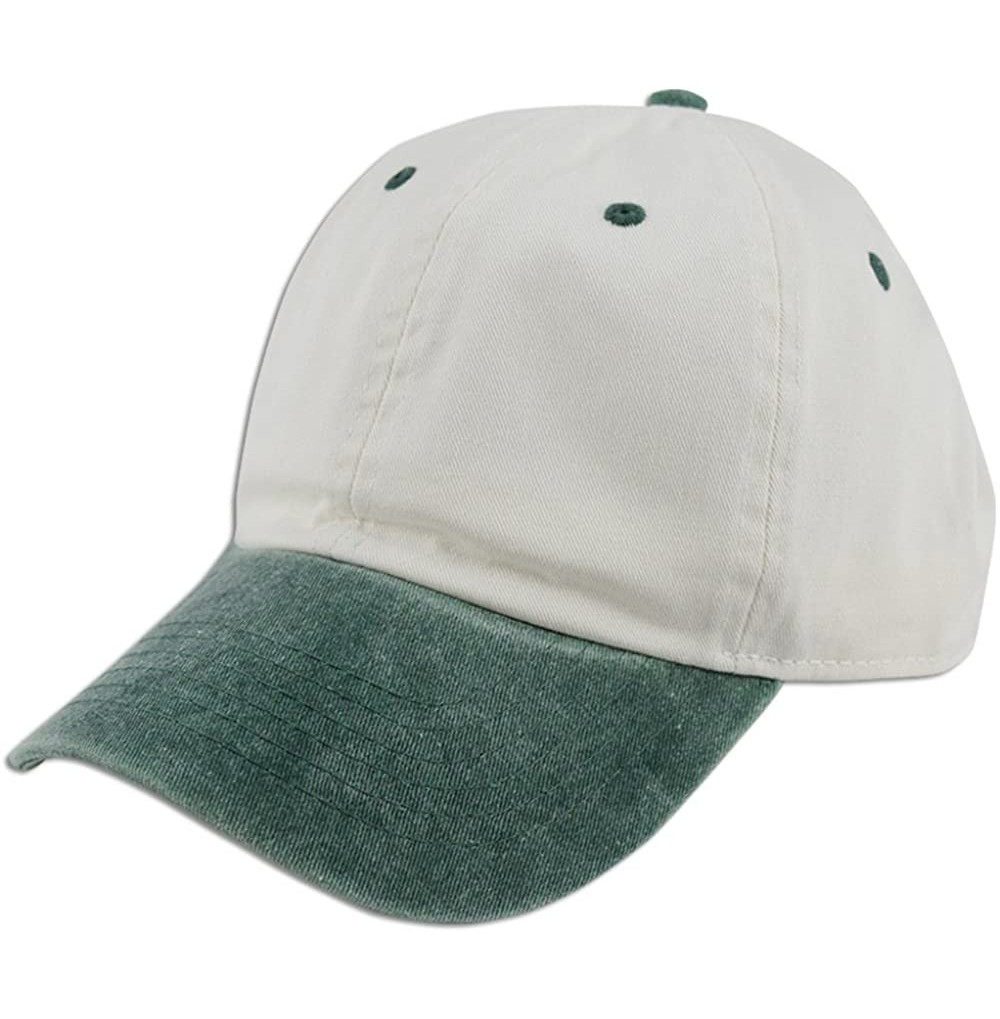 Baseball Caps Dad Hat Pigment Dyed Two Tone Plain Cotton Polo Style Retro Curved Baseball Cap 1200 - Natural / Green - CF17YN...