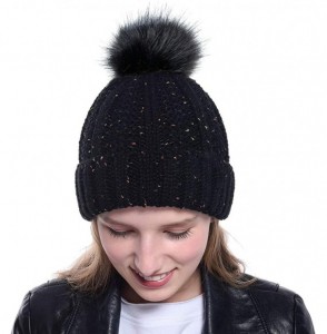 Skullies & Beanies Womens Winter Knitted Beanie Hat with Faux Fur Pom Warm Knit Skull Cap Beanie for Women Beanie Chunky Bagg...