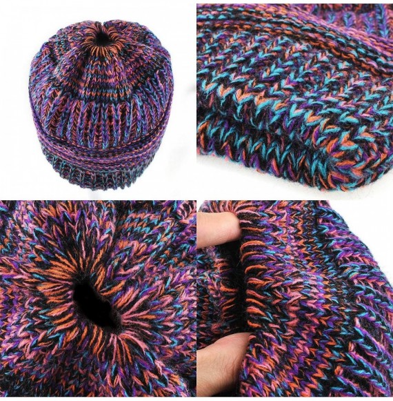 Skullies & Beanies Ponytail Beanies for Women- 2 Pack Stretch Cable Knit Hat Messy High Bun Cap - Set 3 - CP18ID2SQHS