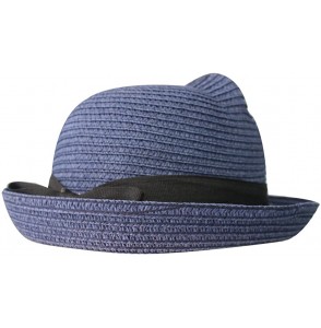 Sun Hats Women Vintage Cat Ear Bowler Straw Hat Sun Summer Beach Roll-up Bowknot Cap Hat - Navy - CD12DOGWZJH