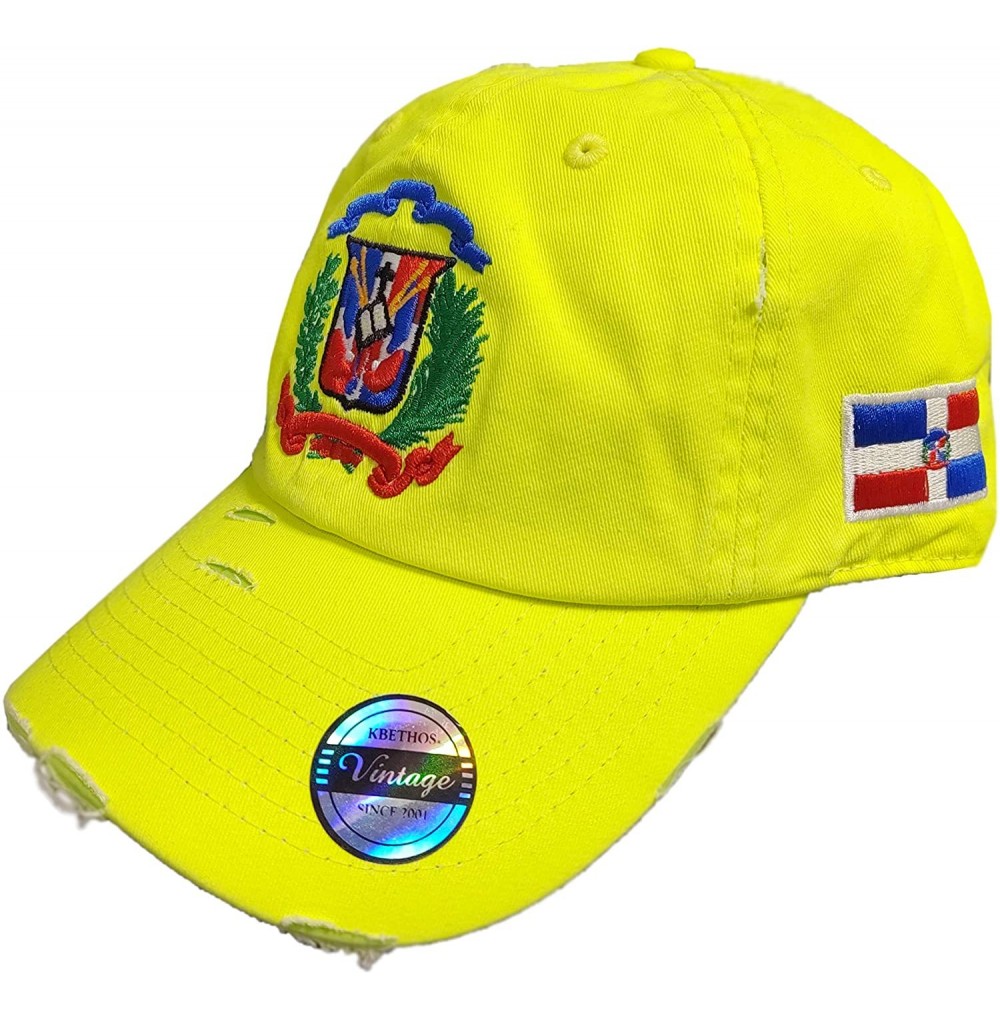 Baseball Caps Adjustable Vintage Cap Dominican Republic RD and Shield - Vintage Neon Lime/Full Color - CM18WYLCEW5