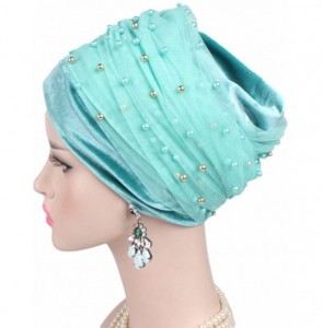 Skullies & Beanies Womens Removable Bowknot Hijab Turban Dual Purpose Cap - Blue1 - CU18DI9LXS0