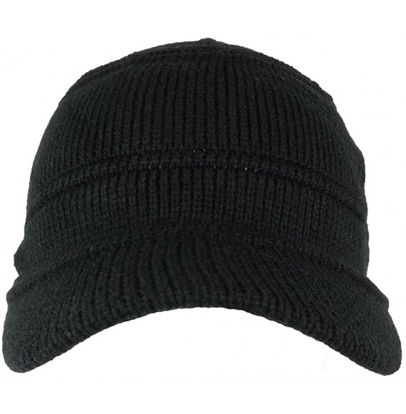 Skullies & Beanies Army Style Acrylic Cadet Winter Beanie Hat with Visor - Black - CN12OBJ4OTC
