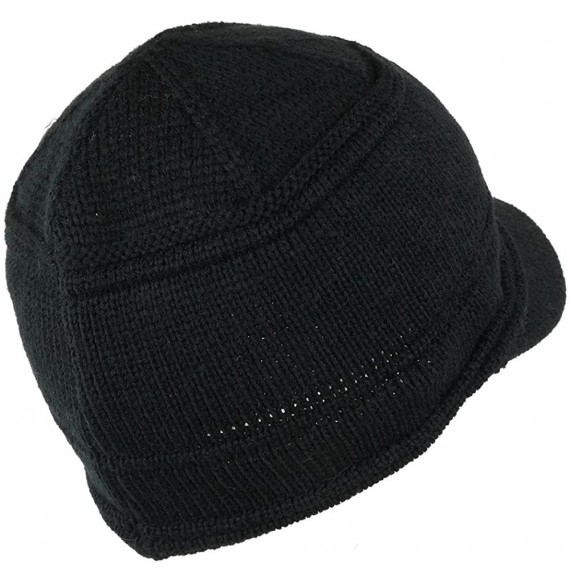 Skullies & Beanies Army Style Acrylic Cadet Winter Beanie Hat with Visor - Black - CN12OBJ4OTC