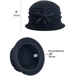 Bucket Hats Women's Daisy Flower Wool Cloche Bucket Hat - Beaded Black - CM192QR7DA7