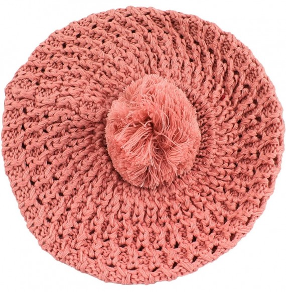 Berets Thick Crochet Knit Pom Pom Beret Winter Ski Hat - Pink - CJ11QCV3RJ9