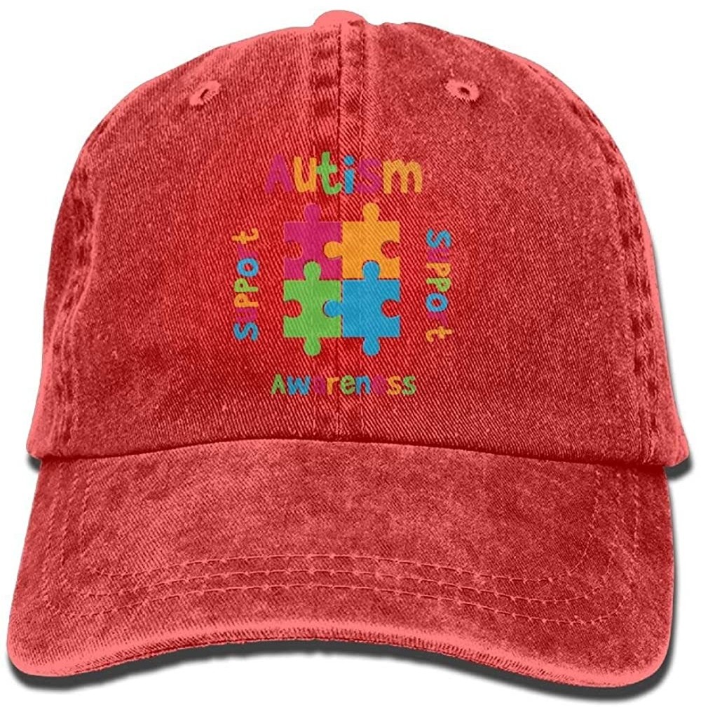 Baseball Caps Autism Awareness Support Love Adult Sport Adjustable Baseball Cap Cowboy Hat - Red - CS187DLT80S
