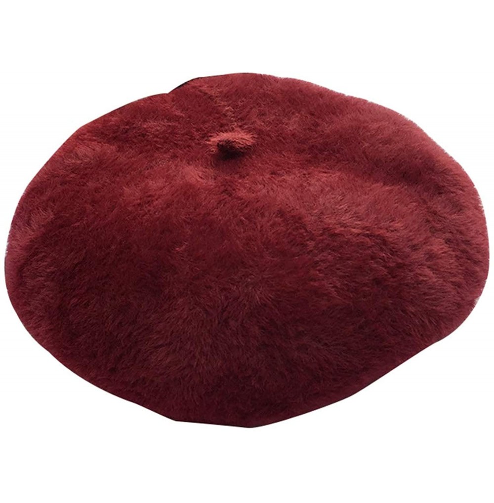 Skullies & Beanies Berets for Women Hat Velvet Adjustable Thick French Style - Rose - C718I2Y86W2
