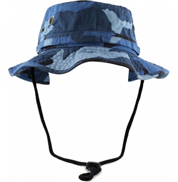 Sun Hats 100% Cotton Stone-Washed Safari Wide Brim Foldable Double-Sided Sun Boonie Bucket Hat - Bluesky Camo - CI12OI6JLXL