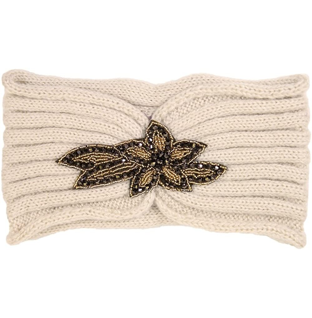 Cold Weather Headbands Women's Winter Sequin Flower Knitted Headband Ear Warmern - Beige - CD1884UCIXD