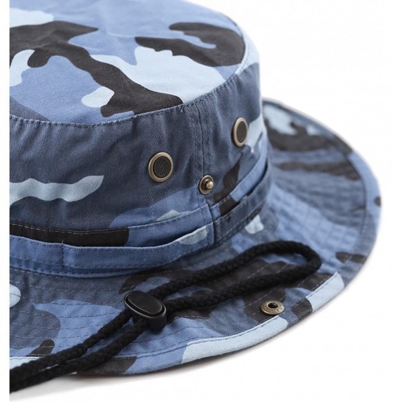 Sun Hats 100% Cotton Stone-Washed Safari Wide Brim Foldable Double-Sided Sun Boonie Bucket Hat - Bluesky Camo - CI12OI6JLXL