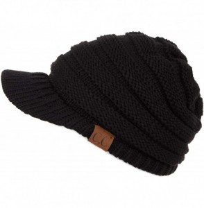 Visors Hatsandscarf Exclusives Women's Ribbed Knit Hat with Brim (YJ-131) - Black - C912O2G0J3X