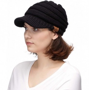 Visors Hatsandscarf Exclusives Women's Ribbed Knit Hat with Brim (YJ-131) - Black - C912O2G0J3X