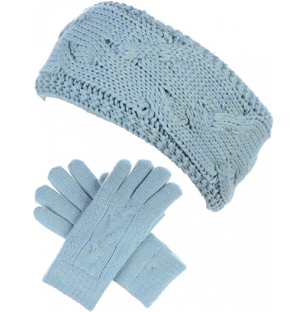 Headbands Womens Winter Cable Plush Warm Fleece Lined Knit Gloves & Headband 2 Pieces Set-Various Styles - C818GA4O25E