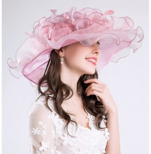 Sun Hats Church Kentucky Derby Hats for Womens Organza Fascinator British Tea Party Wedding Dress Cap Mysterious UPF 50+ - C4...