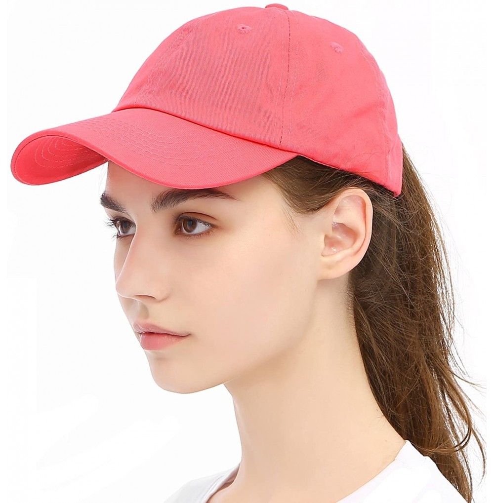 Baseball Caps Unisex Washed Dyed Cotton Adjustable Solid Baseball Cap - Dfh269-neon Pink - CI18GM8HLTS