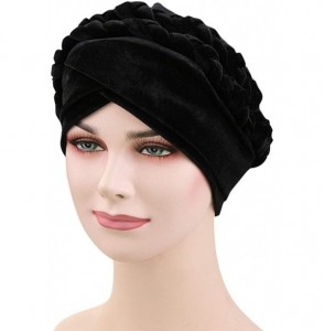 Skullies & Beanies Women Braid Velvet Muslim Stretch Turban Hat Twist Braid Cap Head Scarf Wrap Cap - Black - C618SYON60W