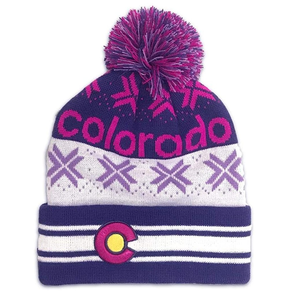 Skullies & Beanies Unisex Colorado Beanie (One Size Fits All) - Purple/Pink Snowflake Puff - C018LOKX7WY