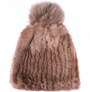 Skullies & Beanies Real Rex Rabbit Fur Hat- Knitted Warm Beanie Cap with Fox Fur Pompom Ball - Fox Fur Pompom (Gray) - C018IH...