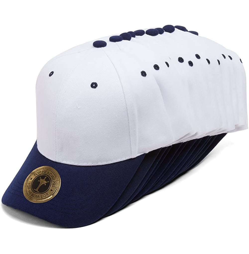 Baseball Caps 12-Pack Adjustable Baseball Hat - White/Navy - CE11NNVNUTN